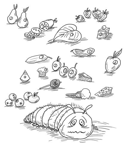 Very Hungry Caterpillar with Fruits and Foods Coloring page