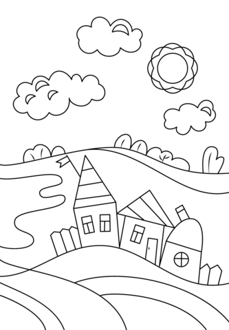 Village Scene Coloring page