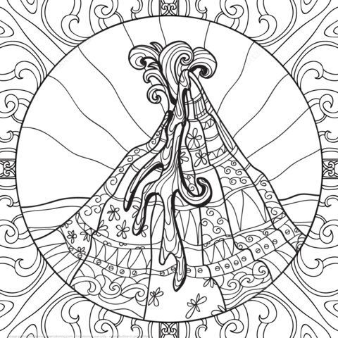 Volcano Zentangle Coloring page