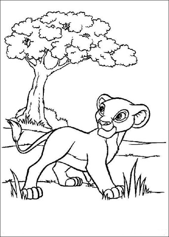 Lion and a tree Coloring page