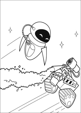 Wall-E And Eva Are Playing In The Space  Coloring page