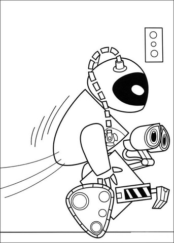 Wall-E And Eva Are Running Away  Coloring page