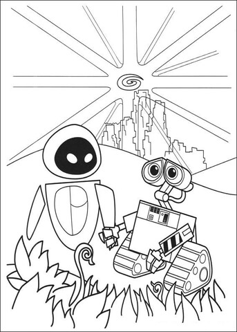 Wall-E And Eva Saved The Planet  Coloring page