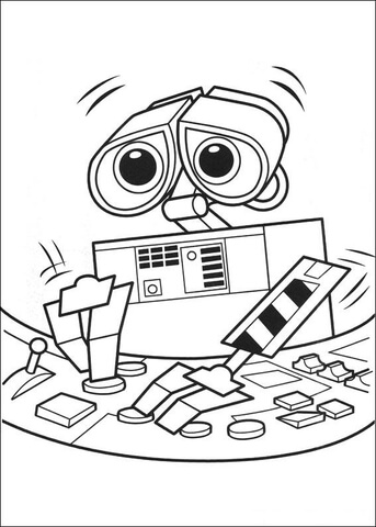 Wall-E Is Learning About Computers  Coloring page