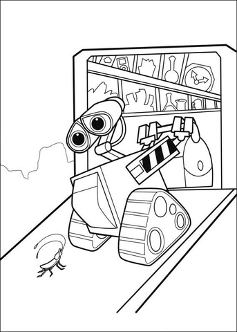 Wall-E With His Friend Cockroach  Coloring page