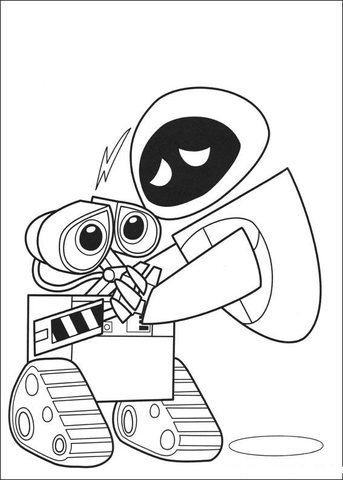 Wall-E And Eva Are In Love  Coloring page