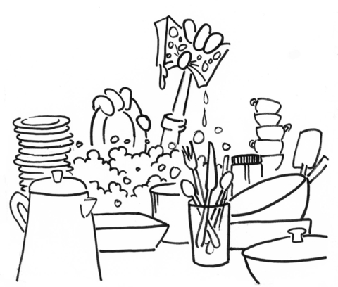 Washing Dishes Coloring page