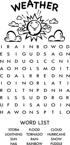 Weather Word Search Puzzle (Learn English) Coloring page