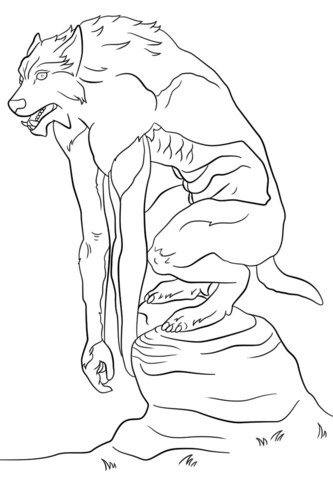 Werewolf Sitting on a Stone Coloring page