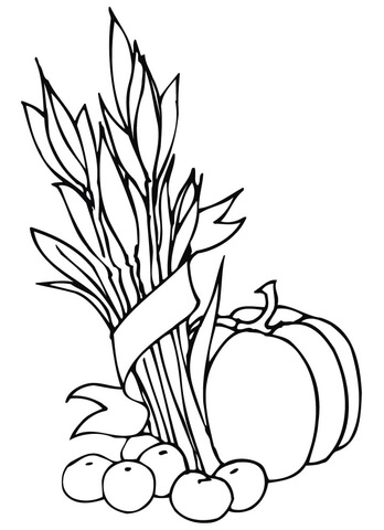 Wheat Sheaf Apples and Pumpkin  Coloring page