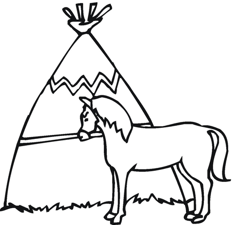 Wigwam With The Horse  Coloring page