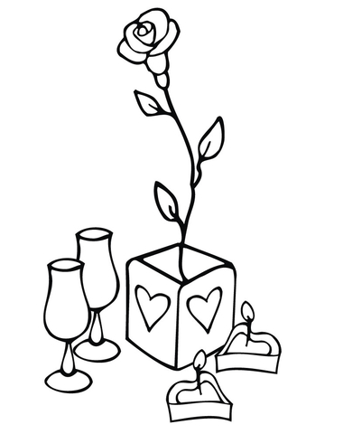 Wine Rose and Candles for Valentine Day  Coloring page