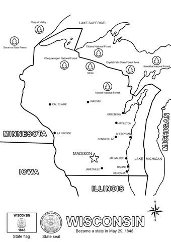 Wisconsin State Map Coloring page