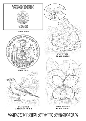 Wisconsin State Symbols Coloring page