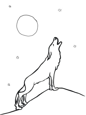 Wolf Howling at Moon Coloring page