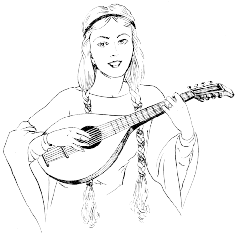 Woman in Braids Playing a Lute Coloring page