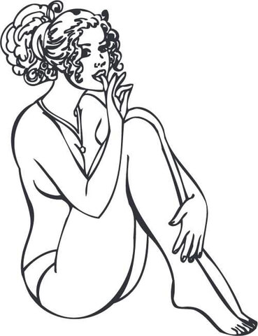 Woman Sitting Seductive with Finger to Her Lips Coloring page