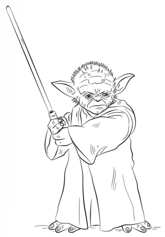 Yoda with lightsaber Coloring page