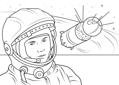 Yuri Gagarin and Vostok Spacecraft Coloring page