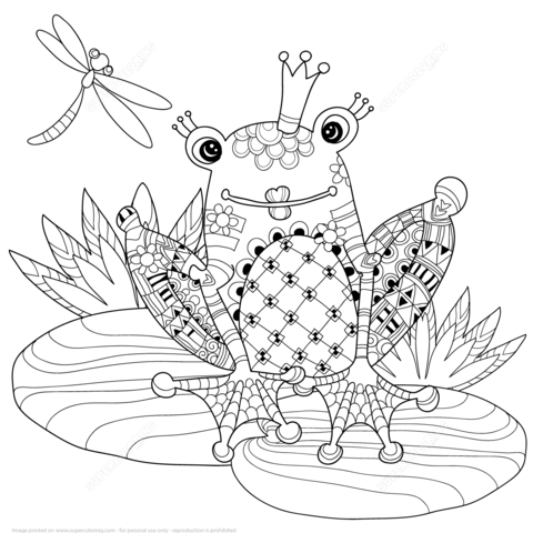 Zentangle Frog Prince Coloring page