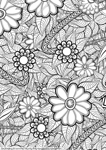 Zentangle Ornament with Flowers Coloring page